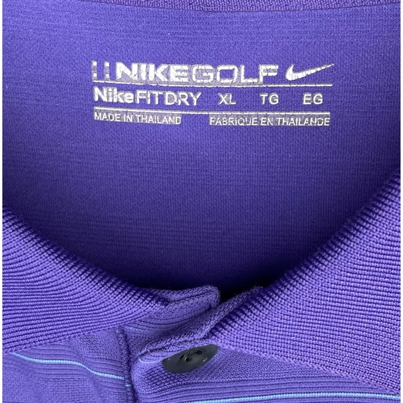 Nike Golf Fit Dry Men’s Purple Striped XL Short Sleeve Stretch Polo Shirt Logo - Picture 3 of 4